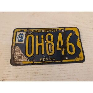 1974 Vintage Pennsylvania Motorcycle License Plate PA # OH846
